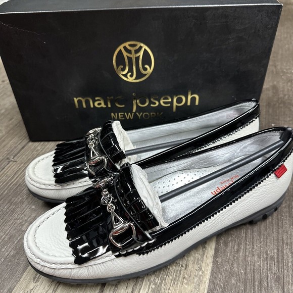 Marc Joseph New York Shoes - Marc Joseph Womens Sz 6.5 Lexington Golf White Grainy Black Patent 25790 Loafer